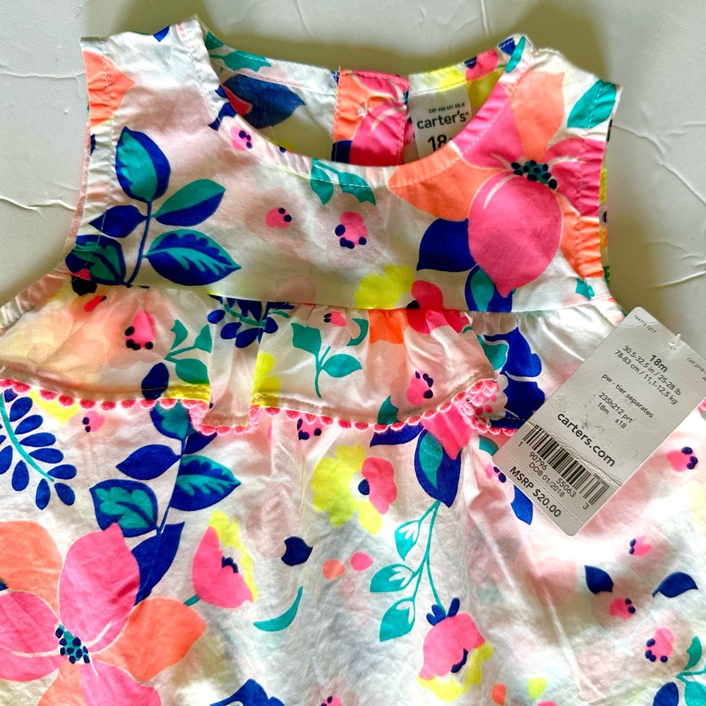 Carters Baby Girl Sleeveless Floral Top Size 18 months 100% Cotton  NEW W/ TAGS - Picture 4 of 5
